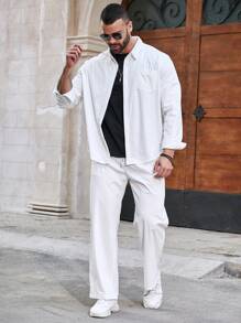 Manfinity Homme Men's Plus Size Pocket Front Long Sleeve Shirt And Pants Set