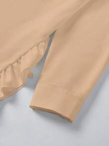 SHEIN LUNE Women's Solid Color Shirt With Ruffle Trim,Long Sleeve Tops Fall Cloth For Women - Khaki - View 4