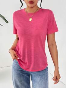 SHEIN Essnce Của phụ nữ Cơ bản Áo sơ mi Áo thun - Màu Hồng Tươi - Xem 1