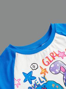 SHEINNeu 多巴胺卡通圖形印花藍色套裝,兩件套裝 - 彩色 - 查看 4