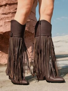 Styleloop Women's Tassel Detailed Slip-On Western Boots Women's Riding Boots Knee High Cowboyoutdoor Boots - Rust Brown - View 4