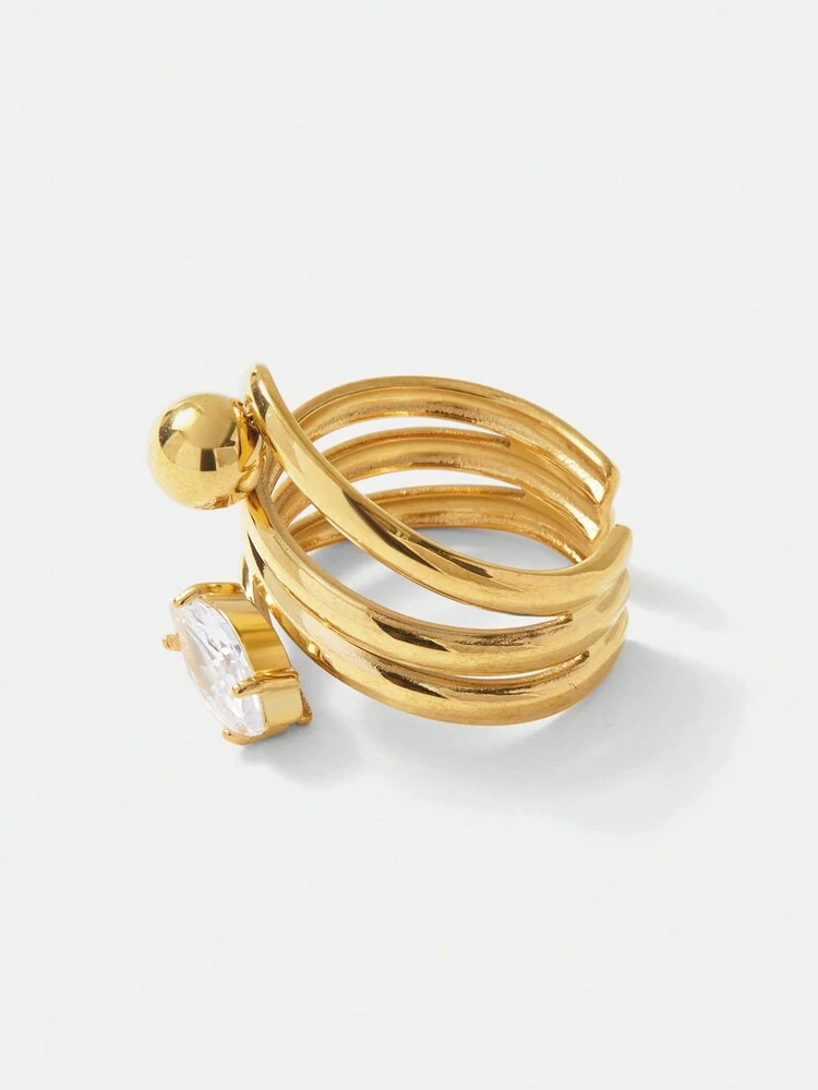 18K GOLD PLATED LINEAR TWISTED ZIRCONIA PERSONALIZED SINGLE RING