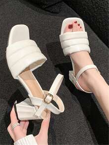 Sandalias De Tacón Grueso Para Mujer, Estilo Gótico, Hebilla Con Tiras, Tacón Alto, Tamaño Grande Plus, 41-42 - Blanco - Ver 1