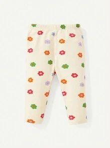 Cozy Pixies Baby Girl Snug Fit Pajama Set With Slogan Printed Short Sleeve Top And Flower Printed Pants - Apricot - View 6