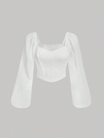 SHEIN MOD Blouse à manches lanternes avec encolure en cœur et corset, grande taille, Jour de la Saint-Valentin