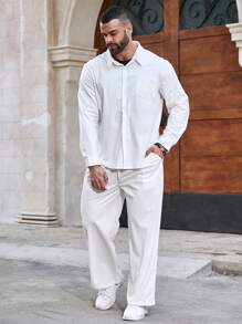 Manfinity Homme Men's Plus Size Pocket Front Long Sleeve Shirt And Pants Set