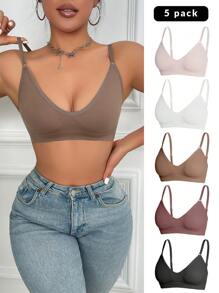 5pcs/Set Women's Solid Color Bra Set - Multicolor - View 3
