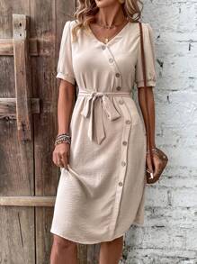 EMERY ROSE Đầm Maxi Tay Phồng Cài Nút Lệch Tâm Cho Nữ Trang Phục Nữ - Màu be - Xem 7