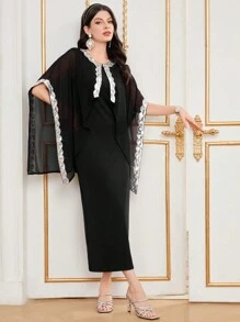 Modelyn Women's Glitter Inset Cape Dress Long Evening Dresses