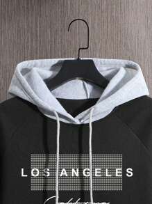 Manfinity Dauomo Men's Colorblock Casual Drawstring Hoodie - Black - View 7