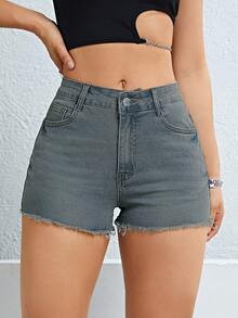 Shorts De Mezclilla Con Parche De Estrella Y Bordado - Azul lavado medio - Ver 6