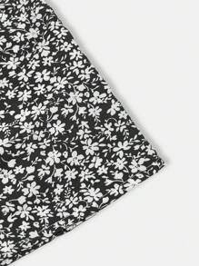 Ditsy Floral Layered Ruffle Elastic Waist Vacation Skirt - Black and White - View 3