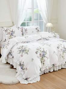 Bộ ga trải giường họa tiết hoa xếp nếp, phong cách trang trại Bohemian, bộ 3 món, trang trí xếp nếp đôi, ga trải giường màu trắng, chất liệu microfiber siêu mềm, phù hợp cho cả nam và nữ, gồm 1 ga trải giường và 2 vỏ gối, không bao gồm chăn bông, thích hợp cho mọi mùa. - Nhiều màu - Xem 8