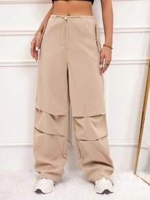 Aveloria Solid Color Drawstring Waist Parachute Pants Fall Cloth For Women