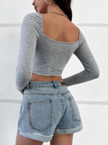 EURMUSE T-shirt Corta Da Donna Con Scollo Quadrato E Dettagli Arricciati Sul Busto