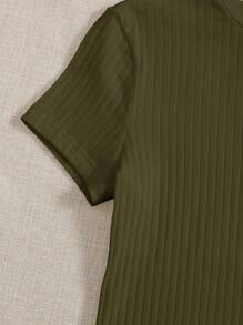 SHEIN EZwear 純色鐵鍊針織短袖連身衣 - 軍綠色 - 查看 3