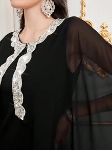 Modelyn Women's Glitter Inset Cape Dress Long Evening Dresses