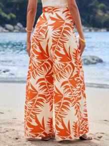 SHEIN VCAY 女性熱帶植物印花褲子