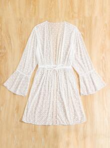 少女莲叶袖腰带和服裙 - 白色 - 查看 5