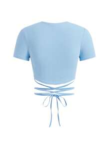 SHEINNeu Dopamine Dễ thương In con chó Dây đai Áo thun Áo - Màu xanh nhạt - Xem 2