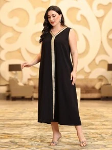 Al Najma Plus Size Embroidery Patchwork Jacket & Woven Belt Patchwork Dress