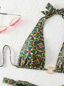 SHEIN Swim 夏季海滩女士全印花比基尼套装 - 彩色 - 查看 5