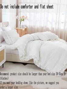 3入組雙層褶邊聚酯纖維被套,含1條蕾絲邊床裙 - 白色 - 查看 5