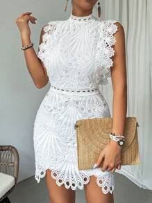 SHEIN Privé Vestido De Cordones Con Patrón Floral Calado - Blanco - Ver 3