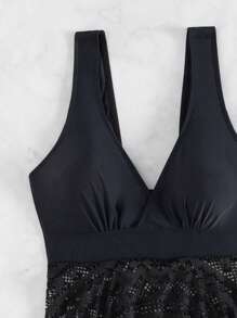 SHEIN Swim 夏季女士镂空背心上衣和三角下装泳衣套装 - 黑色 - 查看 5