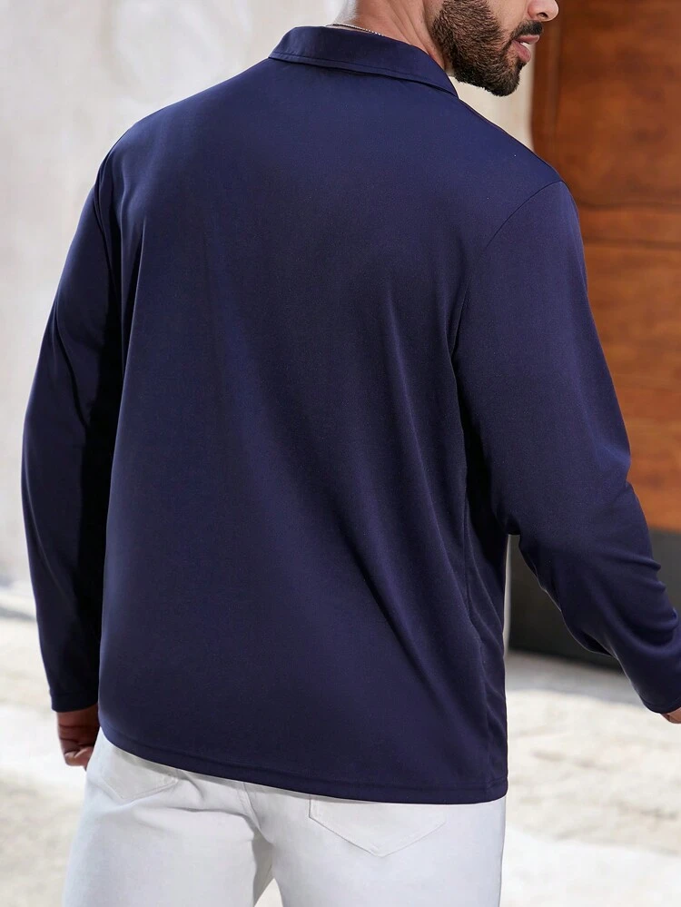 Men's Plus Size Letter Print Long Sleeve Polo Shirt
