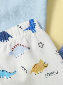 Conjunto De 4 Piezas De Pantalones Para Bebé Con Dibujos Animados Simples A Rayas, Sólidos Con Textura, Elásticos En El Puño, Bonitos Y Cómodos Para El Uso Diario En Primavera Y Verano - Multicolor - Ver 3