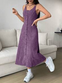 SHEIN EZwear 女式灯芯绒无袖连衣裙