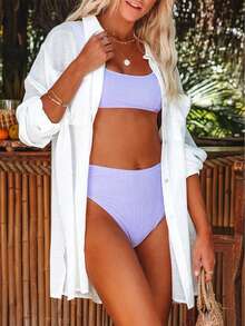 女士纯色休闲沙滩单排扣衬衫夏季