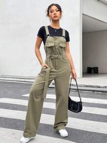 SHEIN Unity Women's Workwear Overall Jumpsuit With Straps - Army Green - View 5