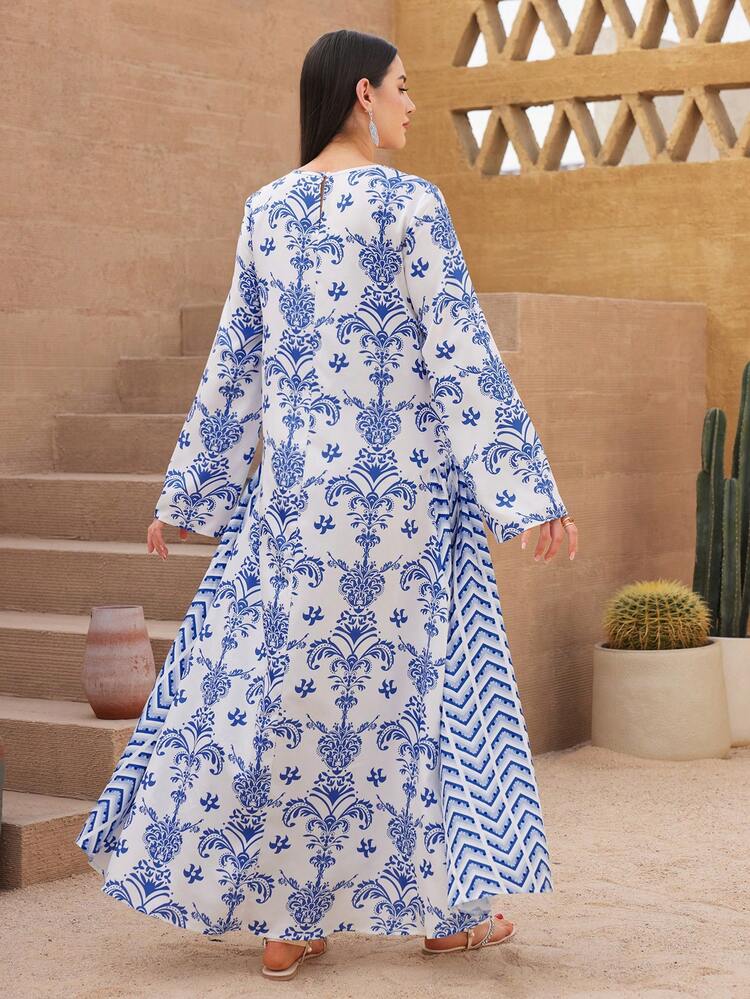 Women's Floral Print Long Sleeve Summer Casual Arabian Dress