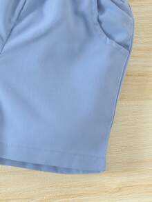 Conjunto De San Valentín Para Bebé Niño, Rompe-camisa Con Estampado De Corazones Y Letras Con Tirantes Shorts De Color Sólido Estilo Caballero - Azul - Ver 5