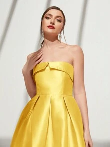 SHEIN Belle 大摆露肩礼服，优雅舞会半正式婚礼宾客礼服，适合生日、毕业典礼、返校节派对礼服 - 黃色 - 查看 5