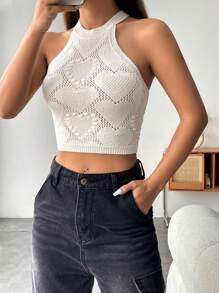 Flirla Women's Heart Texture Knit Halter Top