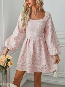 SHEIN Clasi 有紋理3d花卉印花洋裝 - 粉色 - 查看 4
