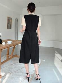 Dazy Designer Quý cô Khối màu Nối Váy có thắt lưng - Nhiều màu - Xem 2