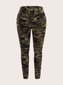 SHEIN Essnce Plus Size3pcs Back Gathered  Allover Print High Waist Leggings - Multicolor - View 14