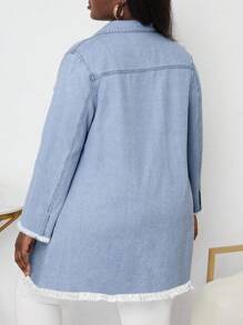 SHEIN SXY Chaqueta De Mezclilla Casual Desgastada De Mujer De Talla Grande Y Sin Elasticidad - Azul - Ver 5