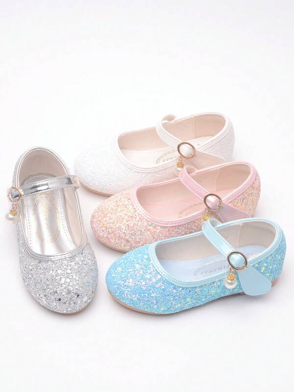 حذاء بناتي ناعم فضي بنعل مسطح جديد- يناسب فستان الأميرة، الأزياء الأدائية، الأعراس، والإرتداء اليومي