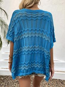 Breezaya V-Neck Batwing Sleeve Knitted Top - Blue - View 2