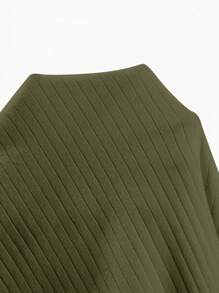 SHEIN EZwear 大码女式生菜边罗纹 T 恤 - 軍綠色 - 查看 3