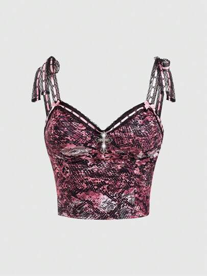 Goth Leopard Print & Lace Trimmed Camisole Tank Top