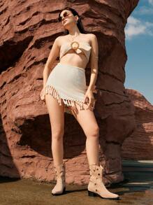 Styleloop Women's Fashionablefaux Suede Pointed Toe Starry Mid-Calf Boots With Chunky Heel - Brown - View 2