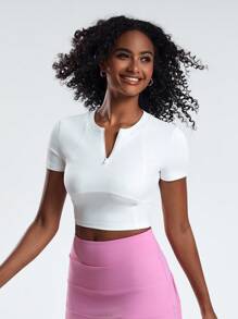 SHEIN Sports Half Zipper Tight-Fitting Short Sleeve Sports Sweatshirt - White - View 5