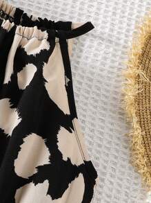 SHEIN Young Girls' Leopard Print Sleeveless Halter Neck Backless Romper With Waist Belt - Black - View 6