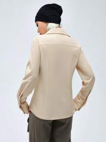 SHEIN EZwear Women's Casual Utility Shirt With Pockets And Drawstring Waist